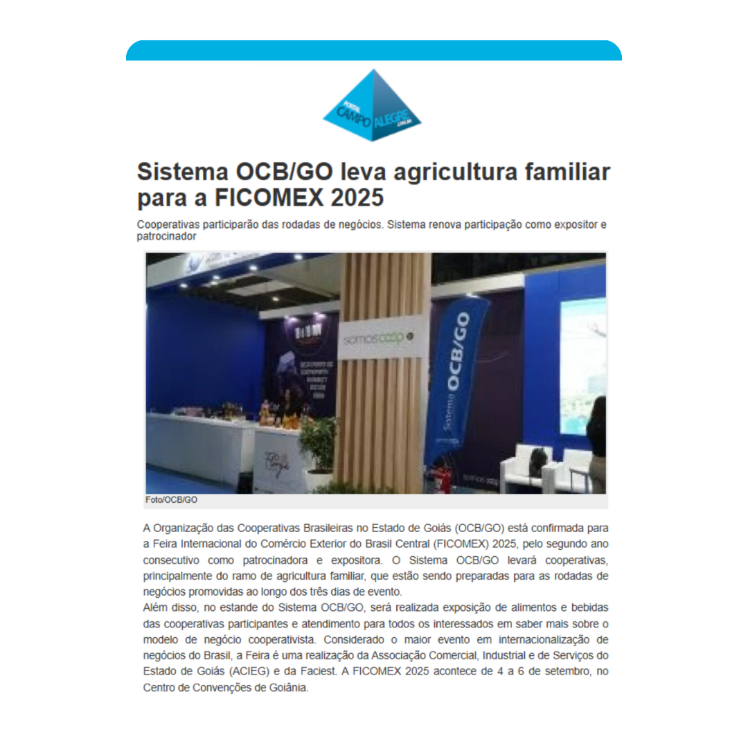 Leia mais sobre o artigo Sistema OCB/GO leva agricultura familiar para a FICOMEX 2025